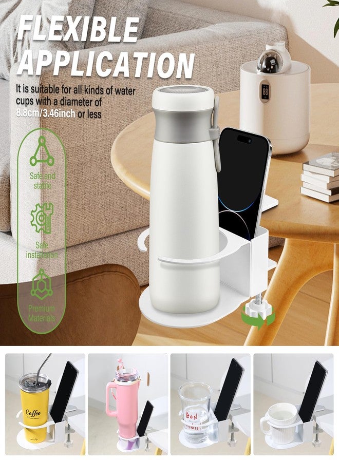 Yonsya Desk Cup Holder for Coffee Mugs, Tumblers, Water Bottles with Mobile Phone Stand, Anti-Spill Metal School Home Office Accessories (White-1) - Image 5